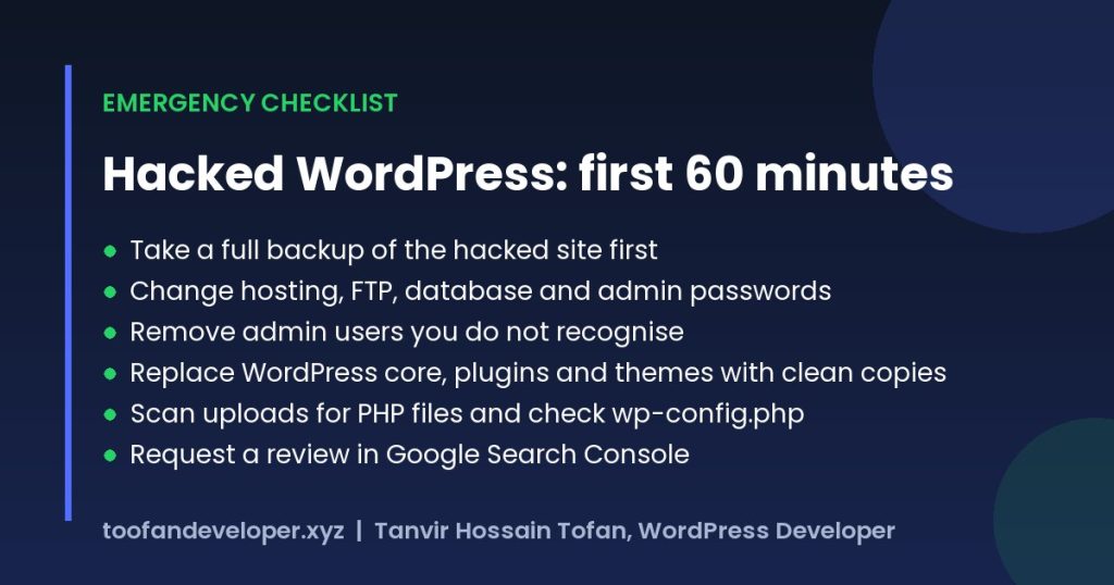 WordPress site hacked: first 60 minutes checklist