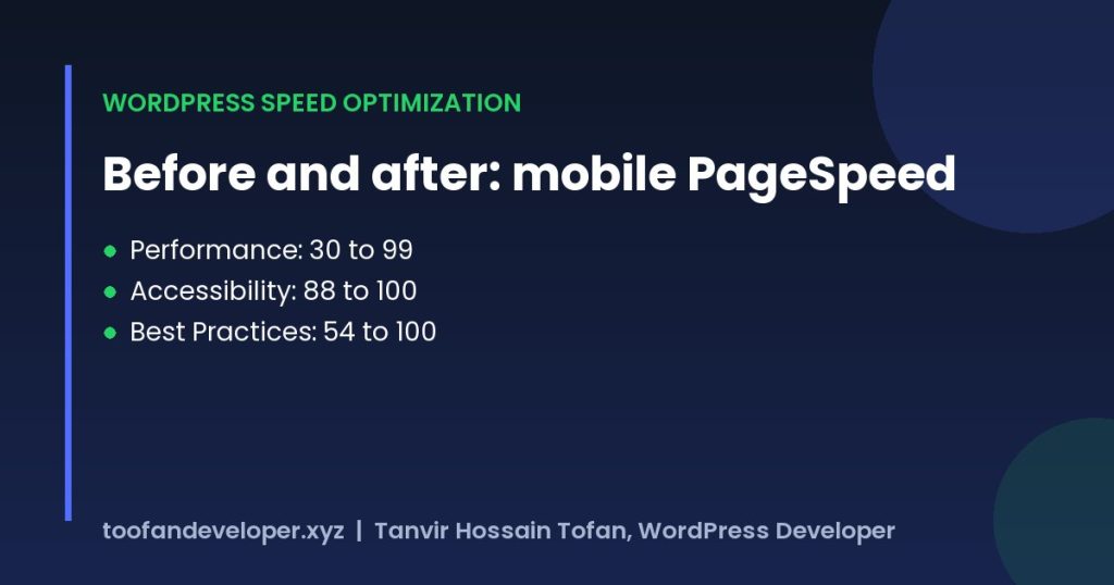 WordPress speed optimization before and after PageSpeed scores