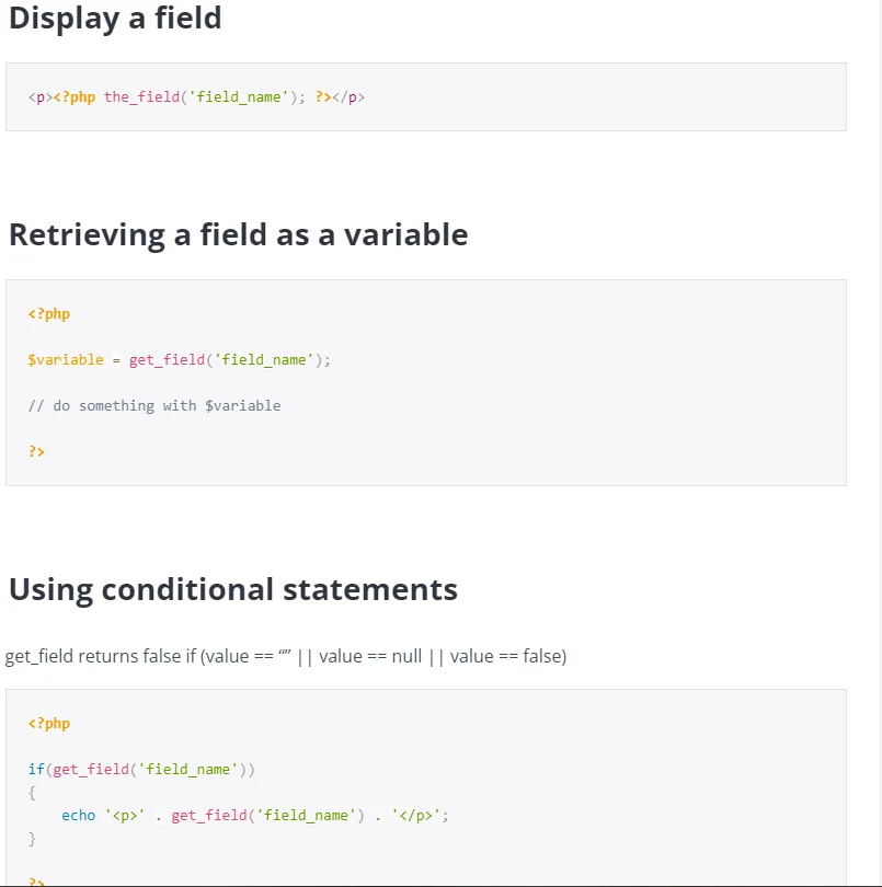 Advanced Custom Fields All Need Code Snippet