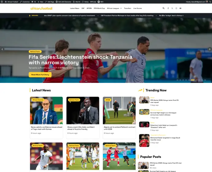 African.Football website built by Toofan Developer