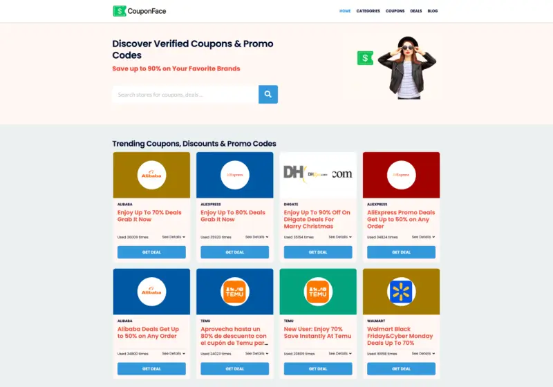 CouponFace website built by Toofan Developer